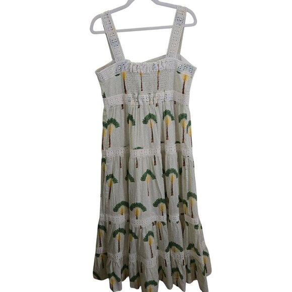 Calypso St. Barth NWT Tropical Palm Tree Crochet Lace Tiered Maxi Dress Size L - Picture 2 of 8